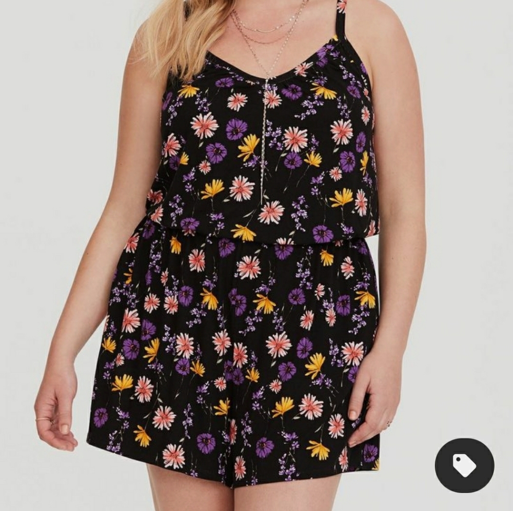 TORRID Black Floral Jersey Romper